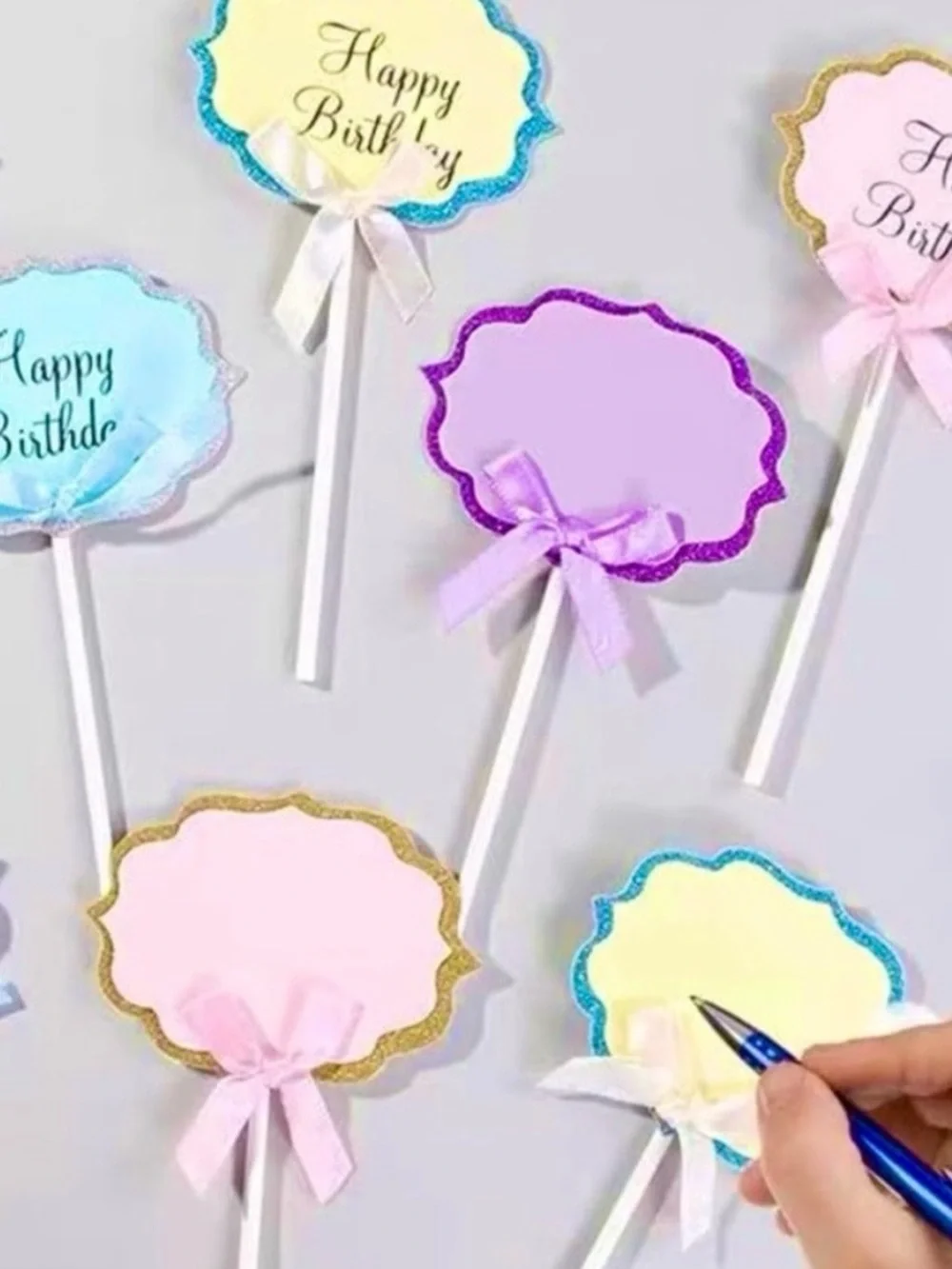 💞 New Pack of 10 Purple & Dark Purple Glitter Buffet Food Label Cupcake Toppers